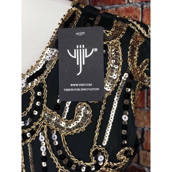 NWT Vision For Innovation Black Gold Sequin Tassel Dance Skirt Performance Dress - Picture 2 of 7